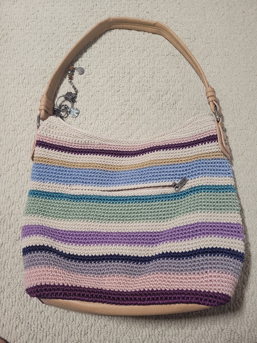 The Sak Crochet Shoulder Bag in Cream with Pastel Stripes - Picture 2 of 6